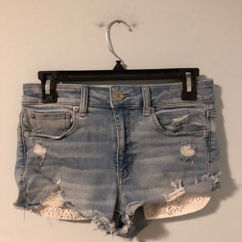 American Eagle Ne(X)t Level Stretch Hi-Rise Shortie Ripped Jean Shorts Size 6
